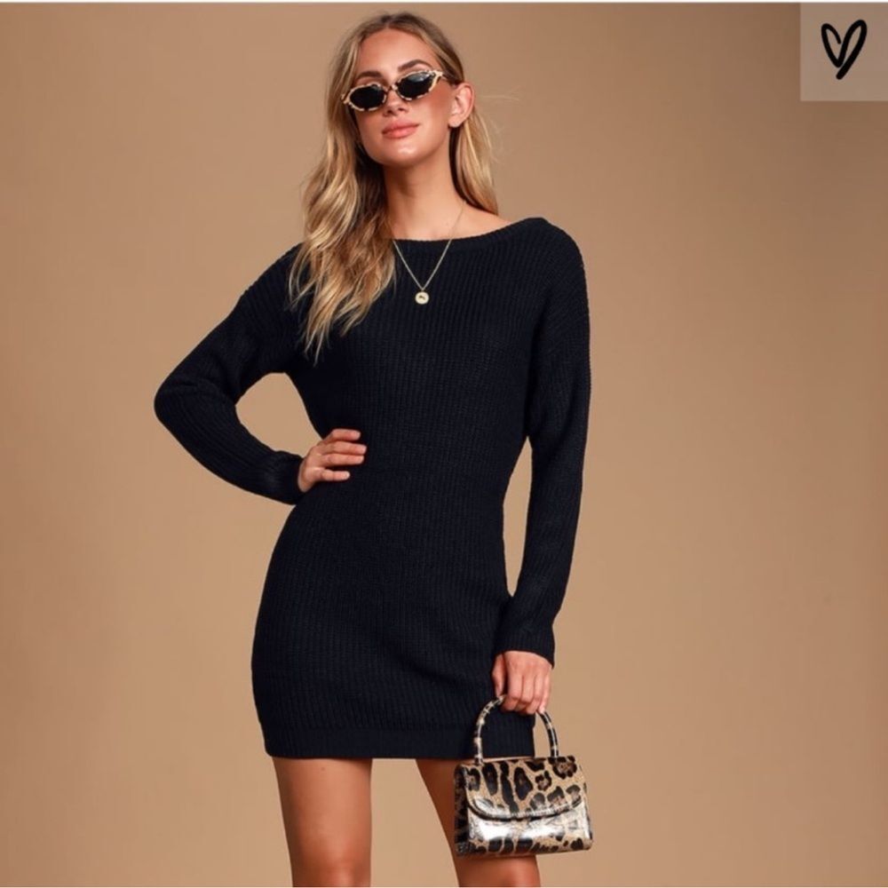 Lulus Bringing Sexy Back Backless Sweater Dress Size Small in Black